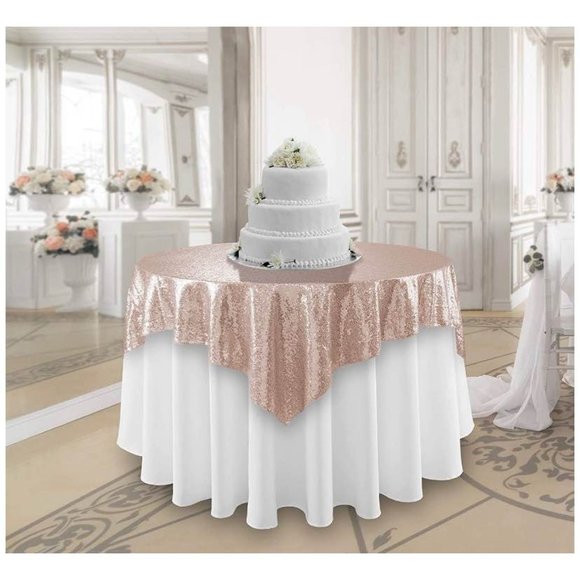 Rose Gold Sequin Tablecloth Pink Gold Linen Covering Square Overlay 50x50 inch ~ - Picture 1 of 5